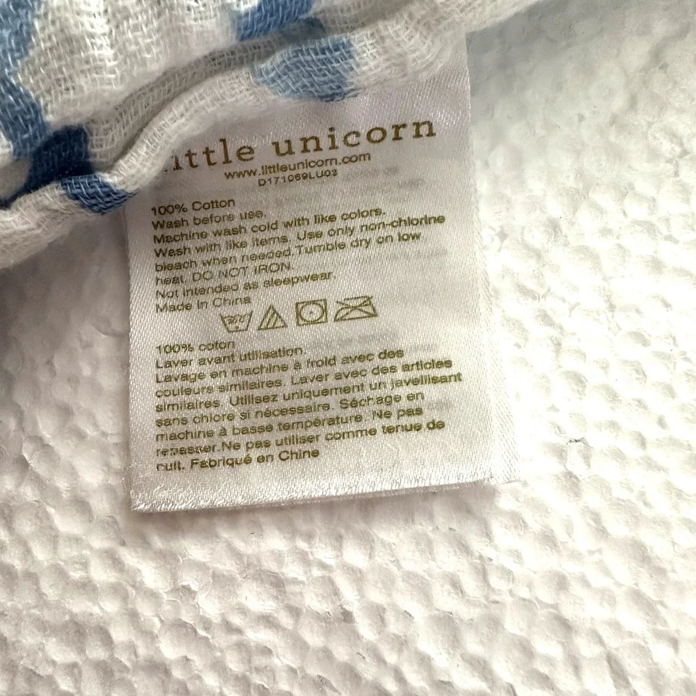 Little Unicorn Baby Blanket White Blue Waves Cotton Muslin Swaddle Lovey‎
